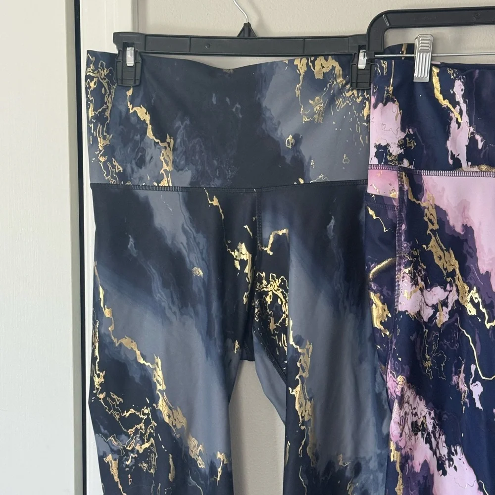 Lot of 2 Old Navy Active Gold Marble Extra High Rise Powersoft Go Dry Leggings M - Picture 3 of 8